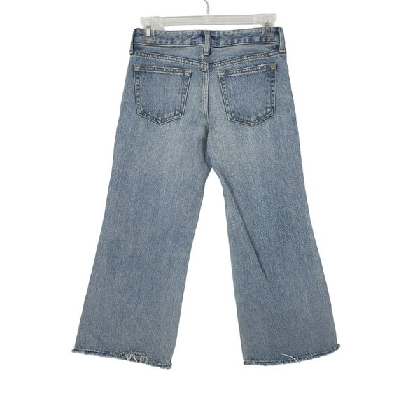 Moussy Cropped Flare Blue Light Wash Cropped Straight Leg Raw Hem Jeans 24 - Picture 11 of 12